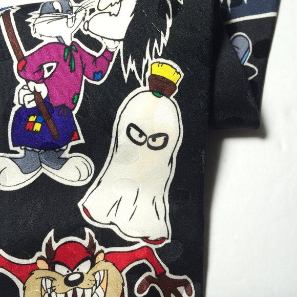 Vintage 1995 Looney Tunes Mania Halloween Mens Tie Silk Bugs Bunny Daffy Duck - Picture 5 of 9